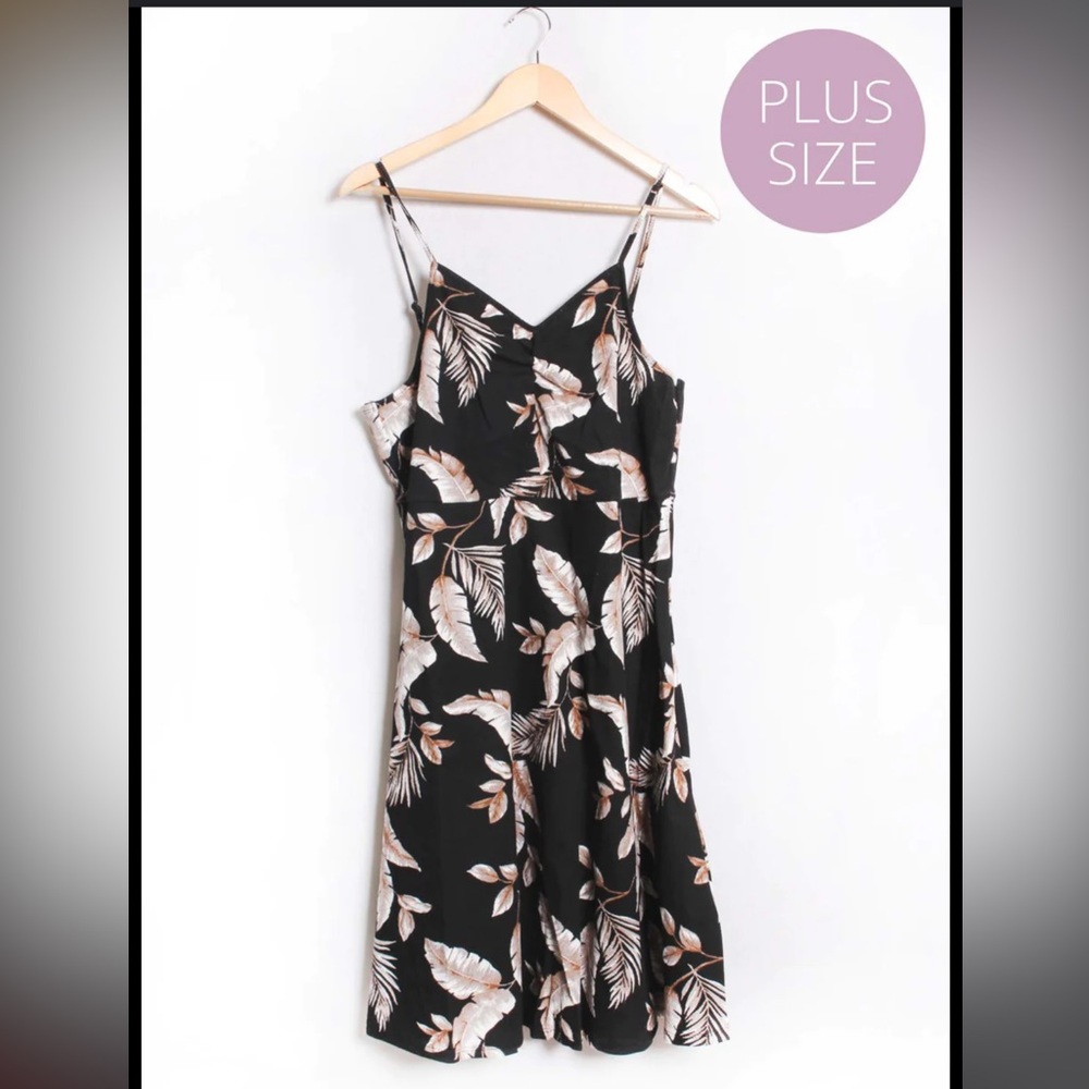 Plus size Tropical Print Shirred Back Cami Dress